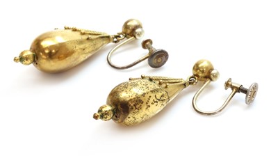Lot 61 - A pair of Victorian gold, archaeological revival, Etruscan style drop earrings, c.1860