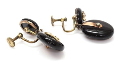 Lot 116 - A pair of Victorian onyx and split pearl drop earrings