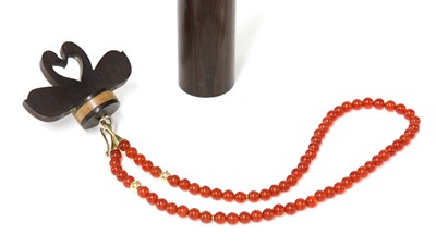 Lot 392 - A 9ct gold cornelian bead necklace, by Clare Murray