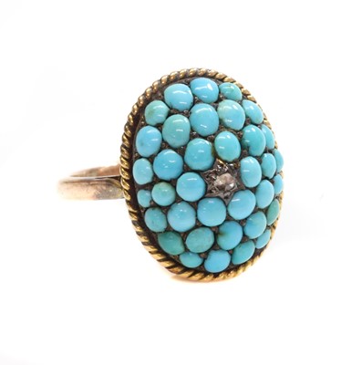 Lot 72 - A Victorian diamond and turquoise oval bombé cluster head