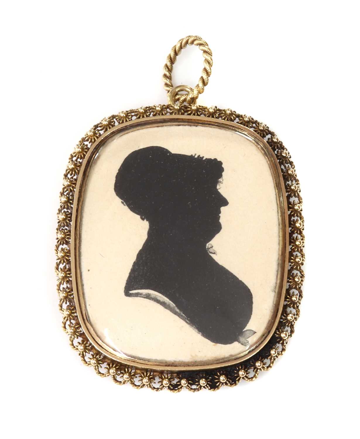 Lot 28 - A Regency gold mounted painted silhouette pendant