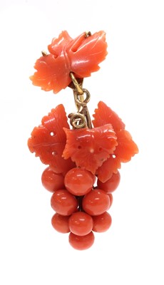 Lot 242 - A Victorian carved coral grape and vine single drop earring