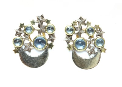 Lot 385 - A pair of 9ct two colour gold moonstone earrings, by Clare Murray