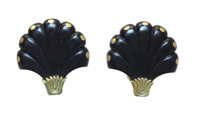 Lot 387 - A pair of gold mounted wooden earrings, by Matthew Warwick