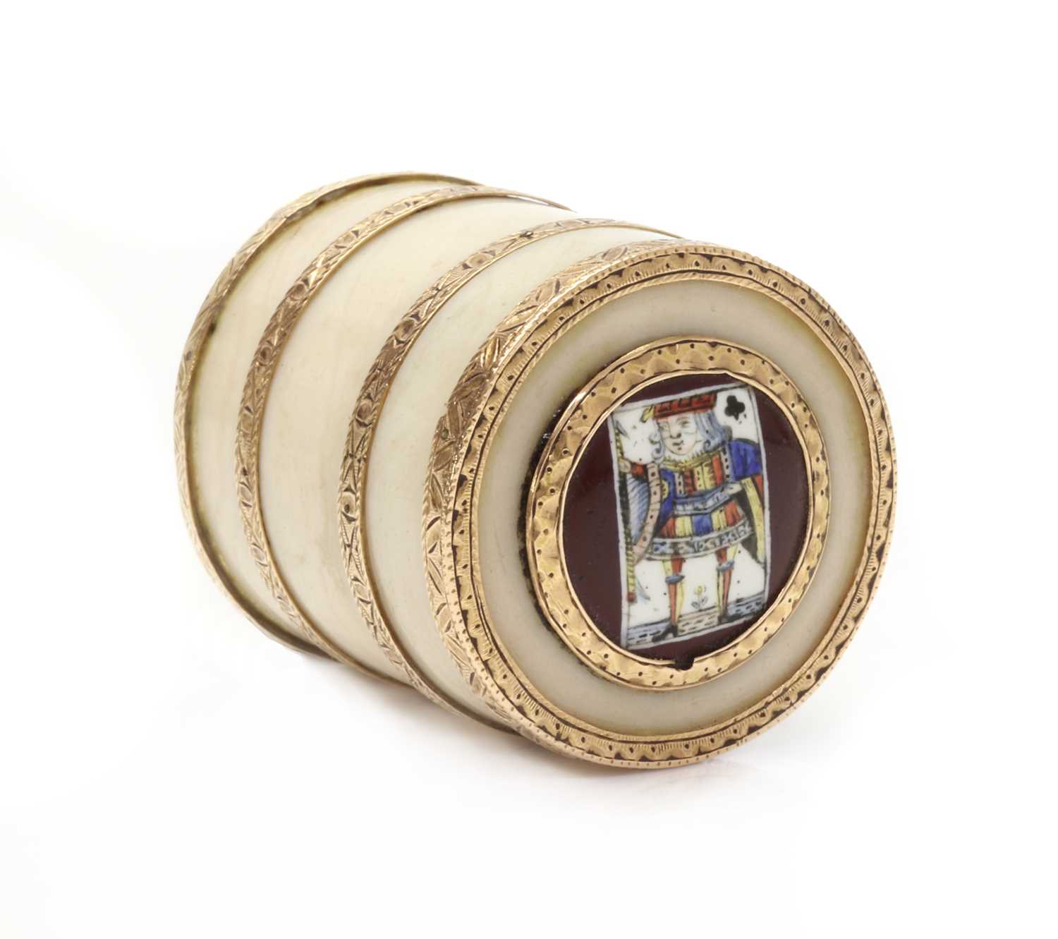 Lot 46 - A George III carved ivory drum form box