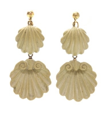 Lot 111 - A pair of Victorian buff coloured lava cameo shell drop earrings