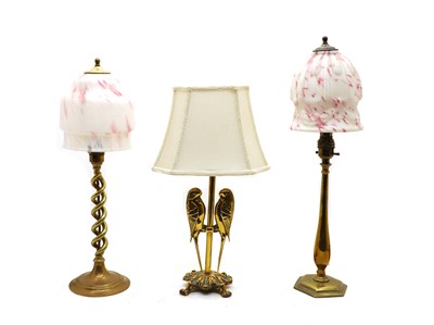 Lot 115 - Three brass electric table lamps