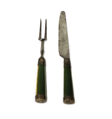 Lot 125 - A pair of green-stained bone handled knife and fork