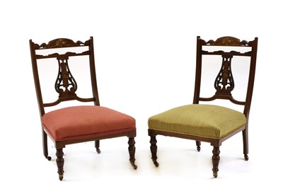 Lot 437 - A pair of Edwardian inlaid rosewood bedroom chairs