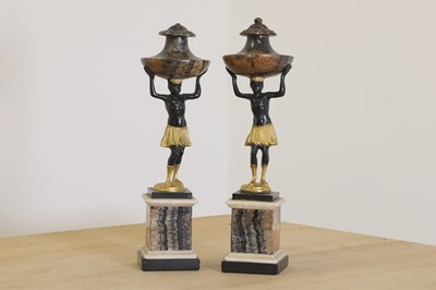 Lot 279 - A pair of bronze and Blue John figural table ornaments