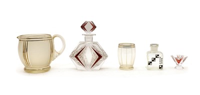 Lot 231 - An Art Deco clear glass and cranberry liqueur set
