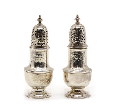 Lot 8 - A pair of George II silver pepper pots