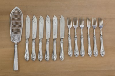 Lot 21 - A Victorian set of six pairs of silver fish knives and forks