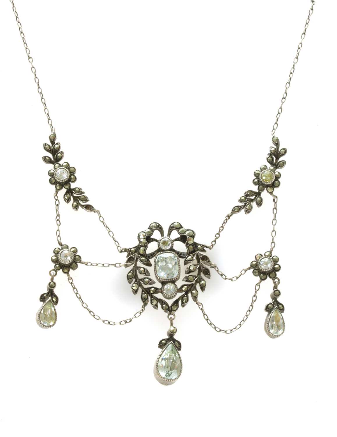 Lot 27 - An early 20th century silver paste and marcasite set swag necklace