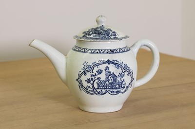 Lot 798 - A blue and white Lowestoft teapot and cover