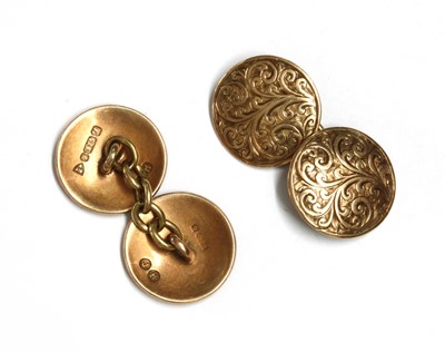 Lot 287 - A pair of 9ct gold cufflinks, by James Harrison