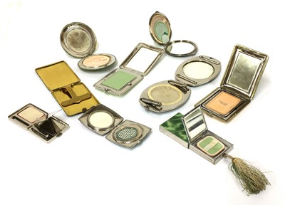 Lot 212 - Nine Art Deco design green enamelled and coloured compacts