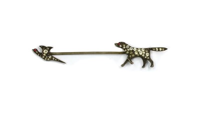 Lot 58 - A Continental silver paste set hunting scene pin