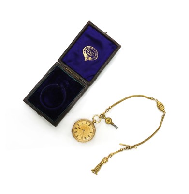 Lot 291 - A Continental gold key wind open-faced fob watch