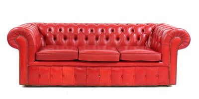 Lot 237 - A red leather Chesterfield settee
