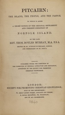 Lot 94 - 1- BRODIE, Walter: Pitcairn's Island, and the Islanders, in 1850. .