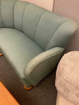 Lot 351 - A turquoise upholstered corner settee