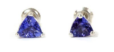 Lot 309 - A pair of white gold single stone tanzanite stud earrings