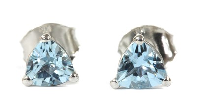 Lot 305 - A pair of white gold single stone aquamarine stud earrings