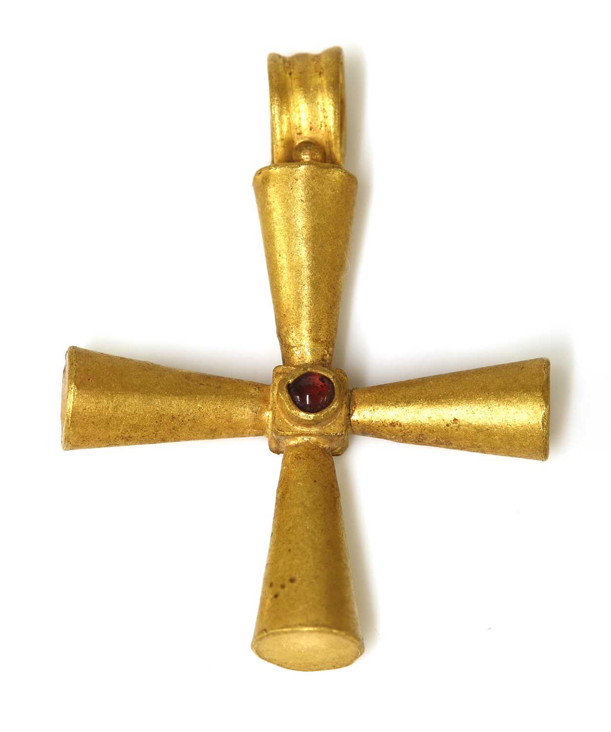 Lot 19 - A Byzantine high carat gold garnet set hollow cross