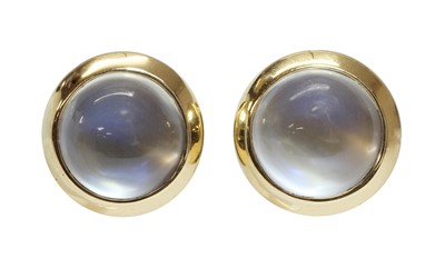 Lot 432 - A pair of gold single stone moonstone earrings