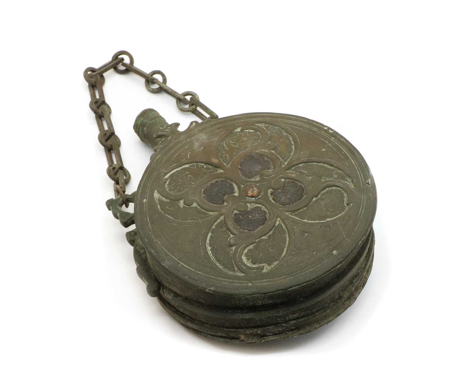 Lot 37 - An Ottoman copper and brass gunpowder flask