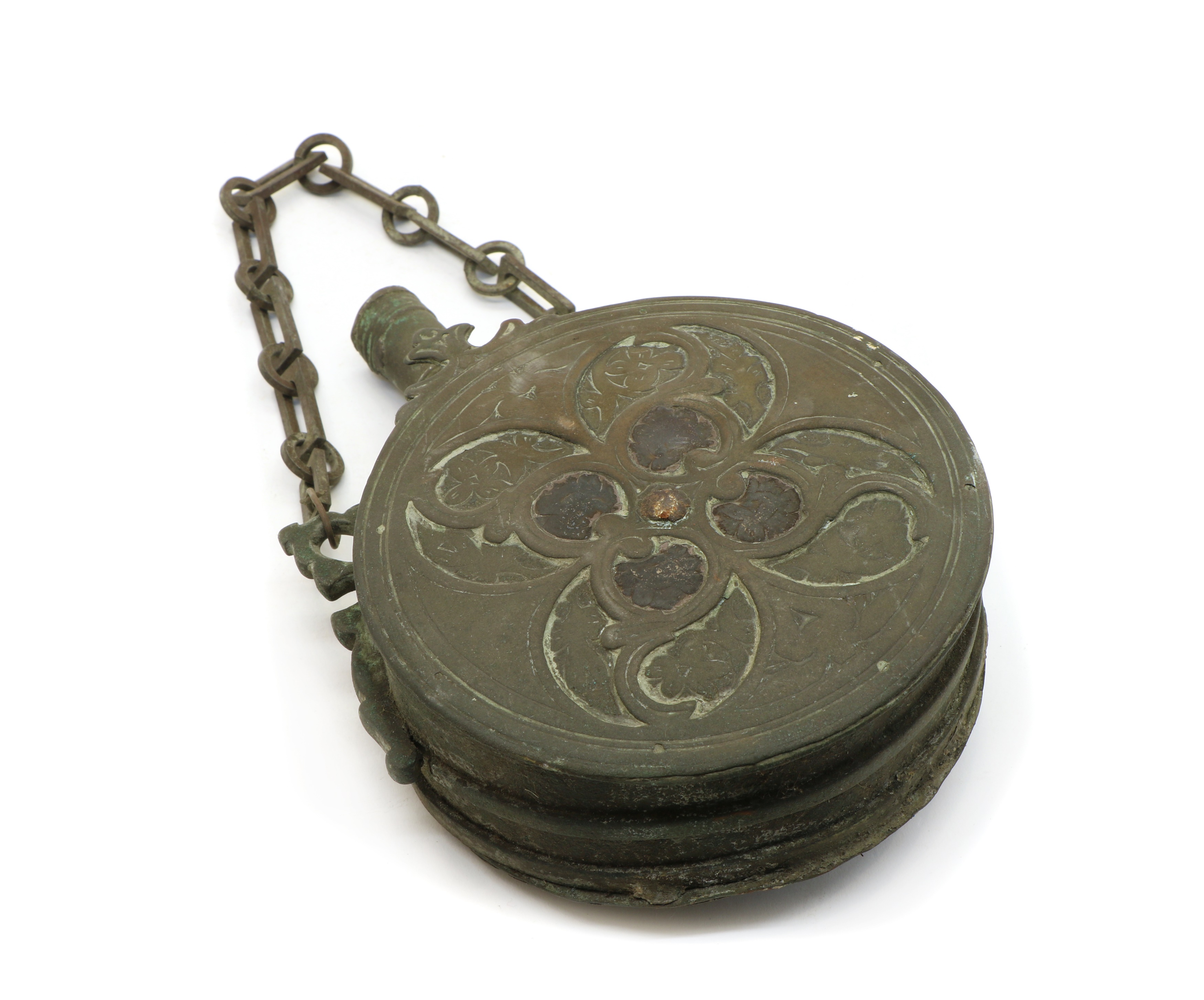 Lot 37 An Ottoman copper and brass gunpowder flask