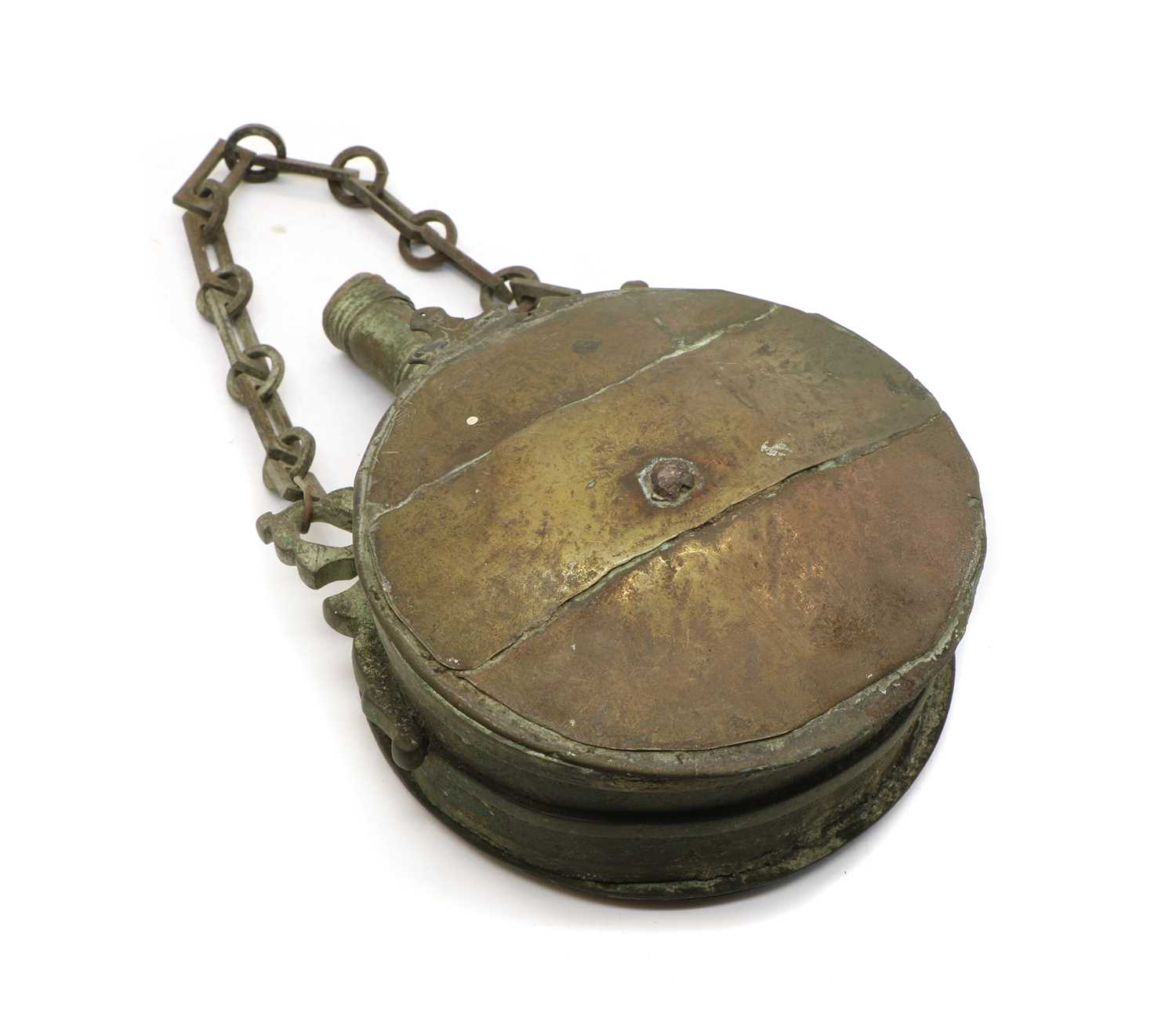 Lot 37 An Ottoman copper and brass gunpowder flask