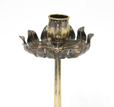 Lot 65 - An Arts and Crafts silver-plated candlestick