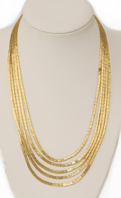 Lot 266 - An Italian gold five row necklace