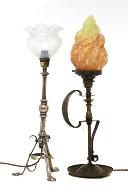 Lot 134 - An Arts and Crafts silver-plated table lamp
