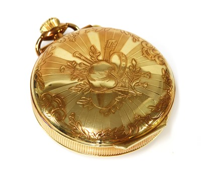 Lot 539 - A gold-plated Moeris Reuge à Sainte-Croix musical automaton open-faced alarm top wind pocket watch, c.1980