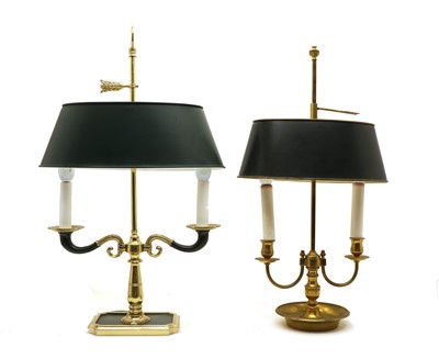 Lot 132A - Two Empire style brass two-light table lamps