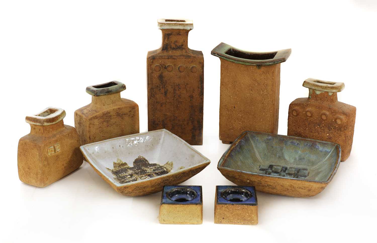 Lot 545 - A collection of nine brutalist stoneware items
