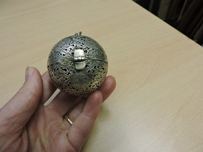 Lot 10 - A Chinese white metal incense burner