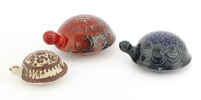 Lot 543 - Three Gustavsberg glazed pottery turtles