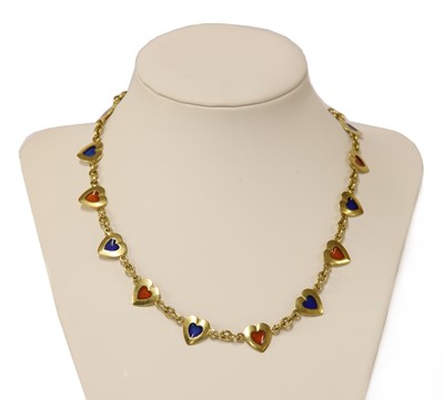 Lot 328 - A gold enamel heart link necklace