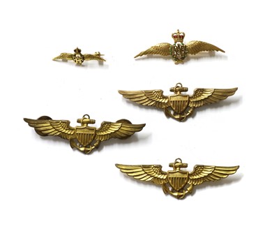 Lot 1376 - Two 9ct gold RAF wings brooches