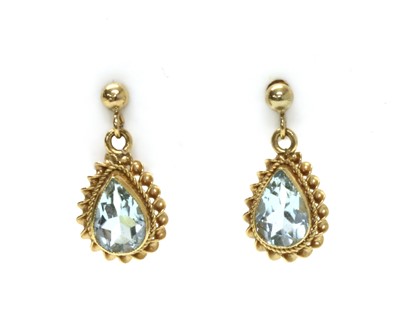 Lot 302 - A pair of 9ct gold single stone aquamarine drop earrings