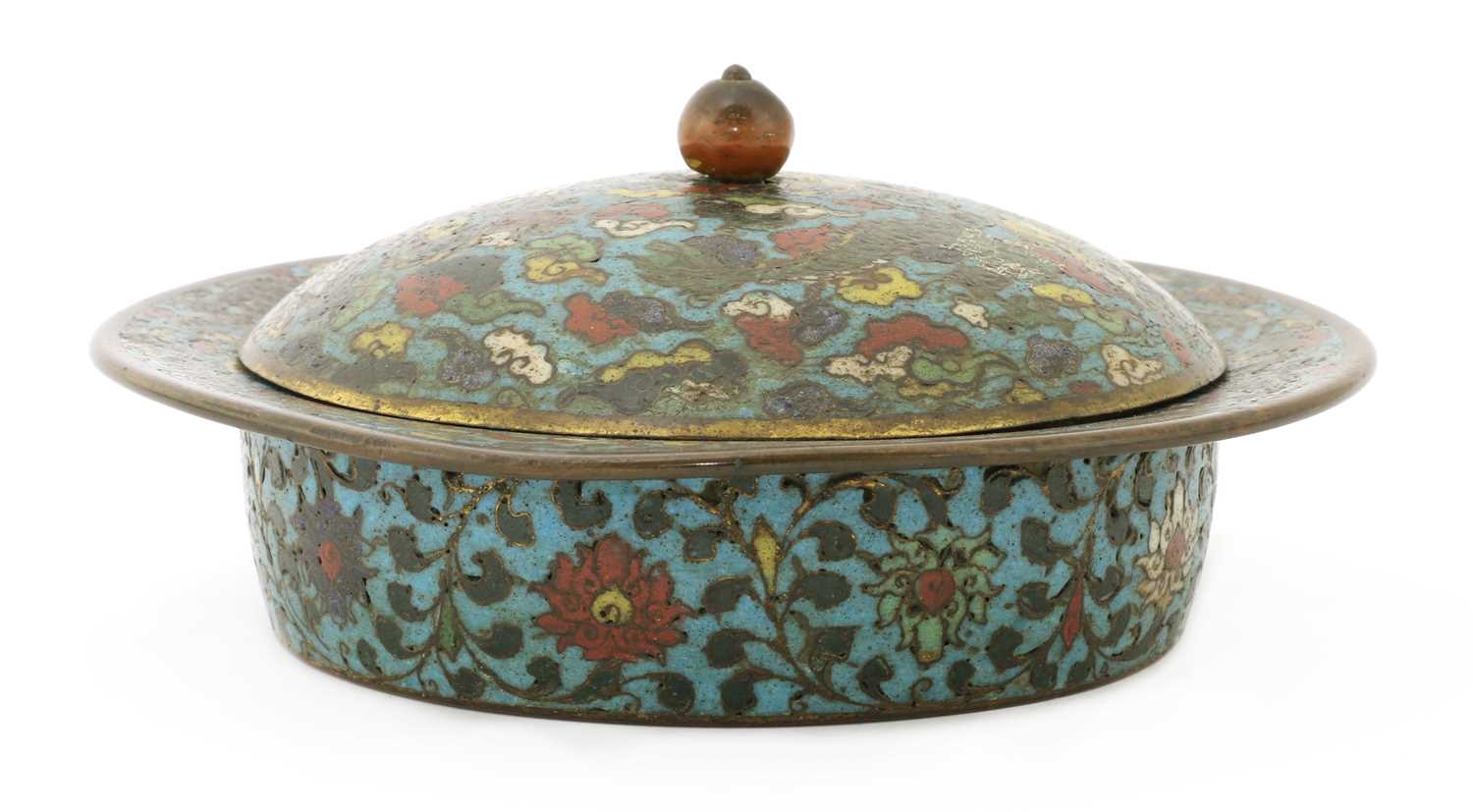 Lot 163 - A Chinese cloisonné zhadou and cover