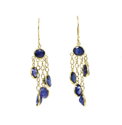 Lot 174 - A pair of gold sapphire drop earrings