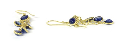 Lot 174 - A pair of gold sapphire drop earrings