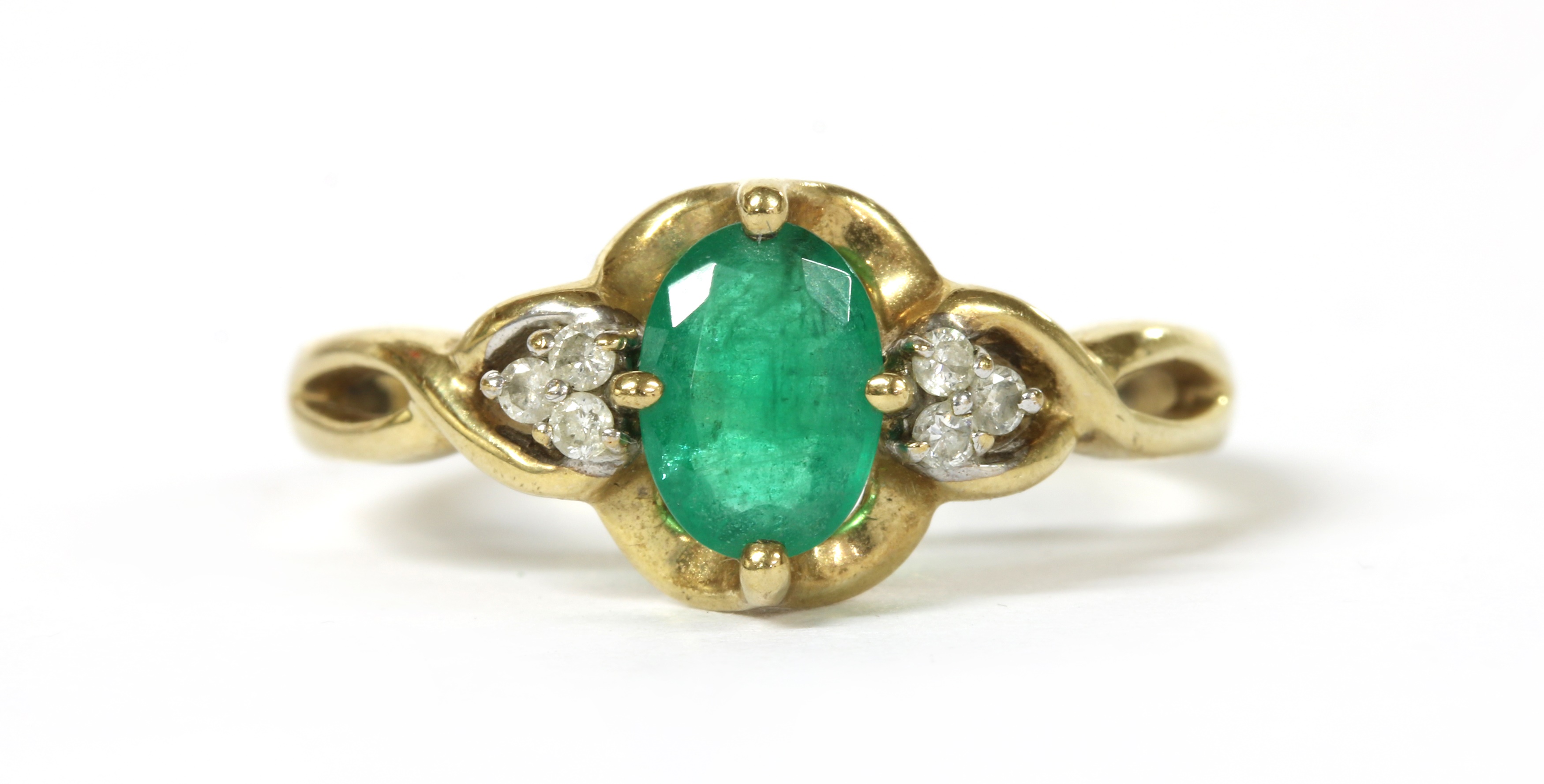 9ct Gold Diamond and Emerald Ring main image 1
