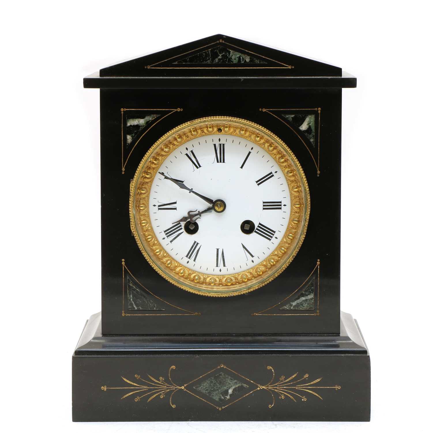 Lot 71 - A Victorian black slate mantel clock,