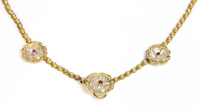Lot 131 - A gold ruby, moonstone and split pearl necklace, c.1900